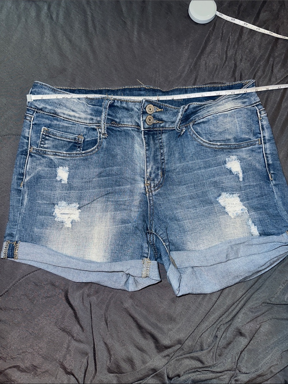 Denim Distressed Roll-Cuff Women's Shorts - Blue